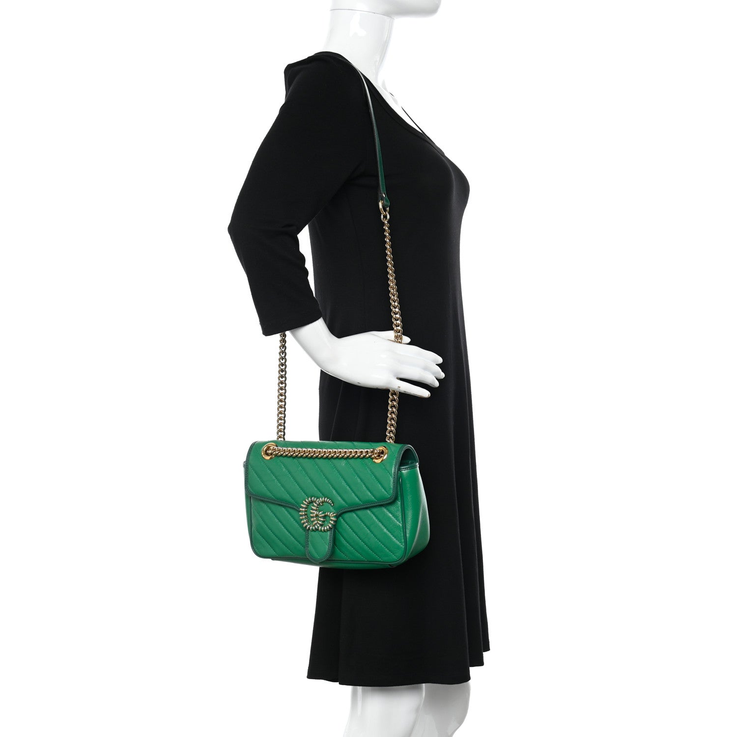 Gucci Azalea Calfskin Enamel Matelasse Diagonal Small Torchon GG Marmont Shoulder Bag New Shamarock Emerald 2 of 13