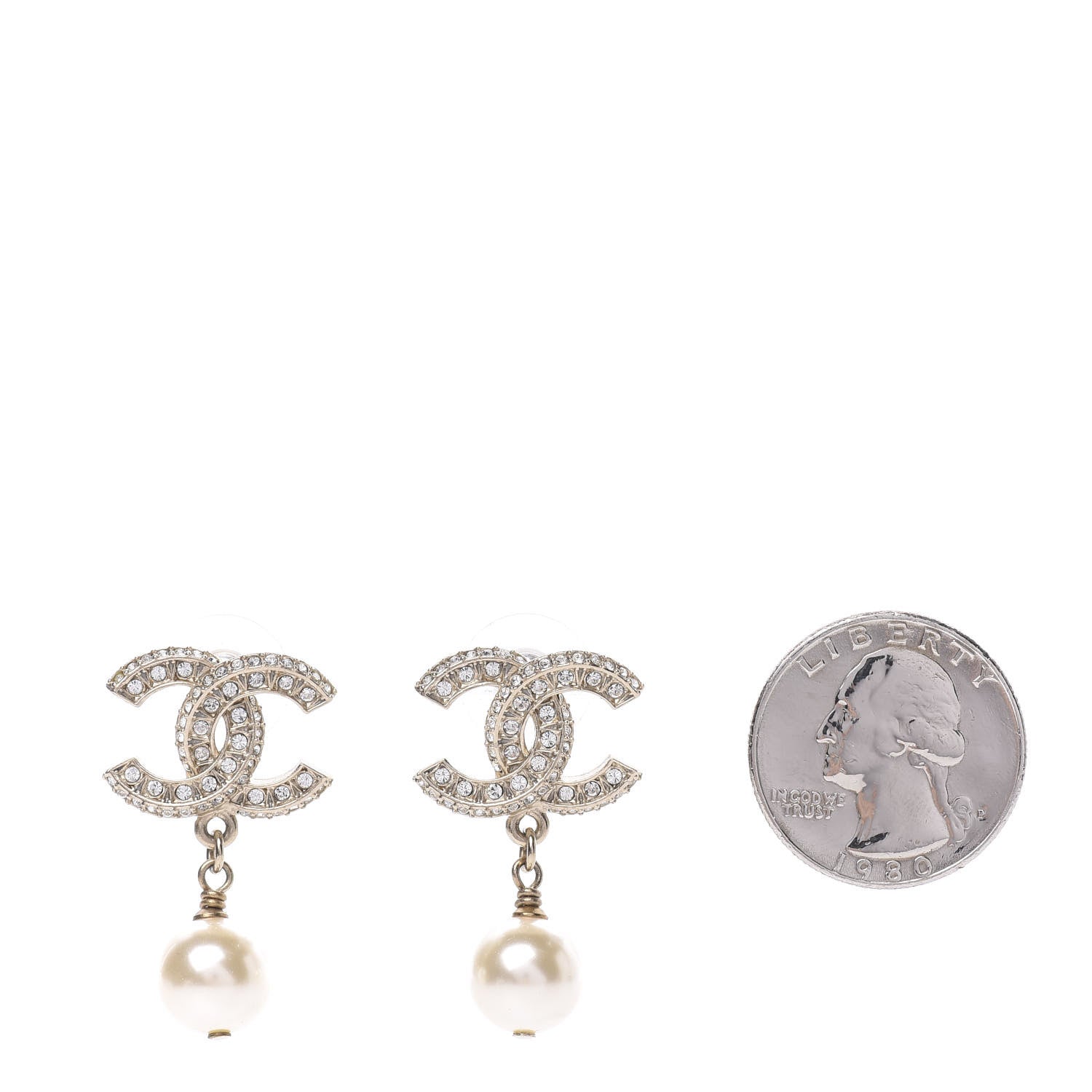 Chanel Crystal Pearl CC Drop Earrings Gold 2 of 5