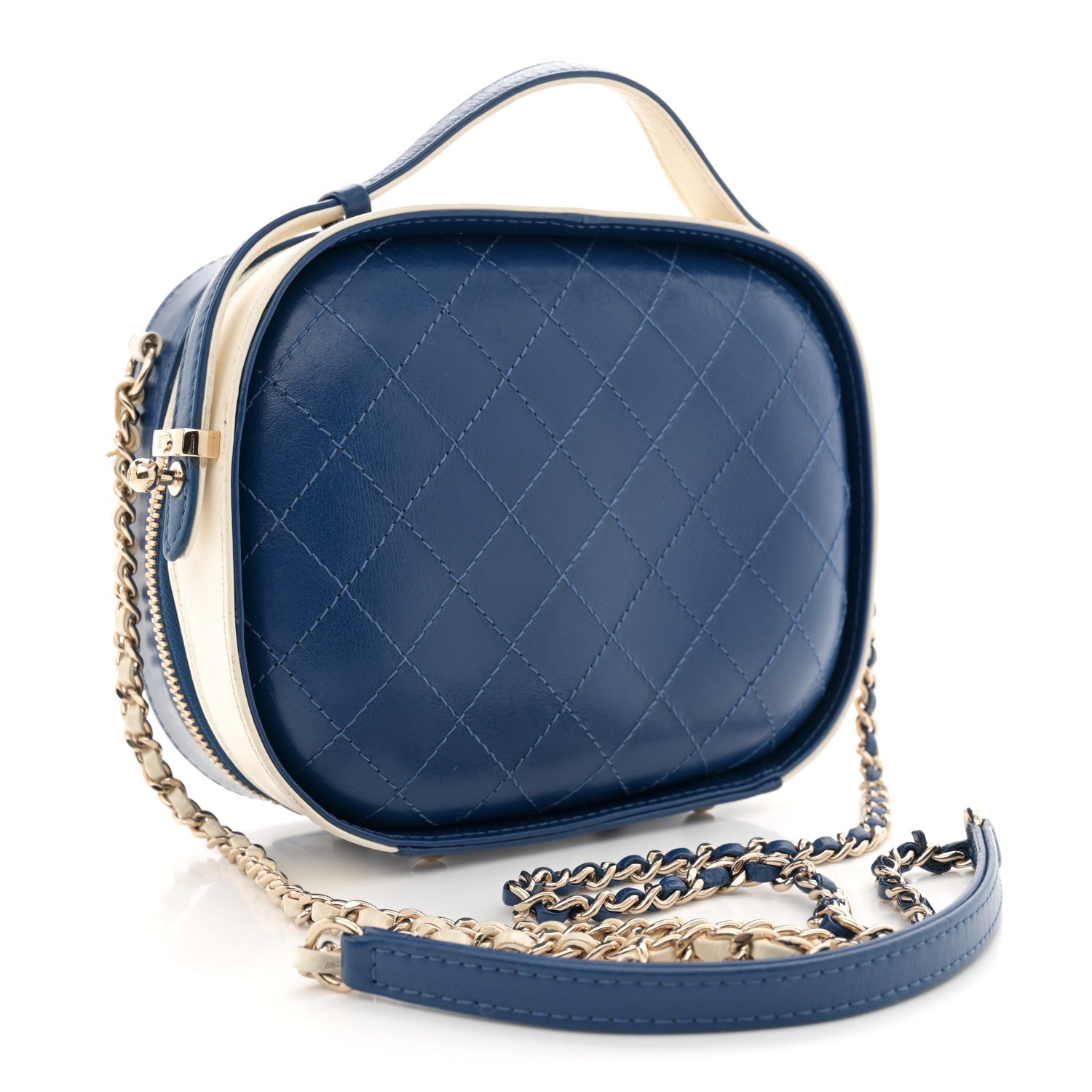 Chanel Calfskin Stitched Vanity Case White Blue 3 of 11