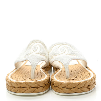 Chanel Terry Cloth Raffia CC Logo Thong Sandals 37 White 2 of 9