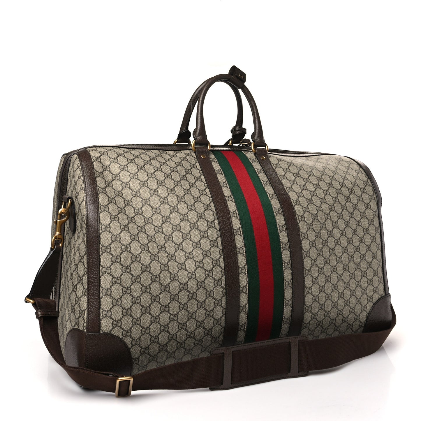 GG Supreme Monogram Textured Dollar Calfskin Web Large Savoy Duffle Bag Beige Ebony New Acero