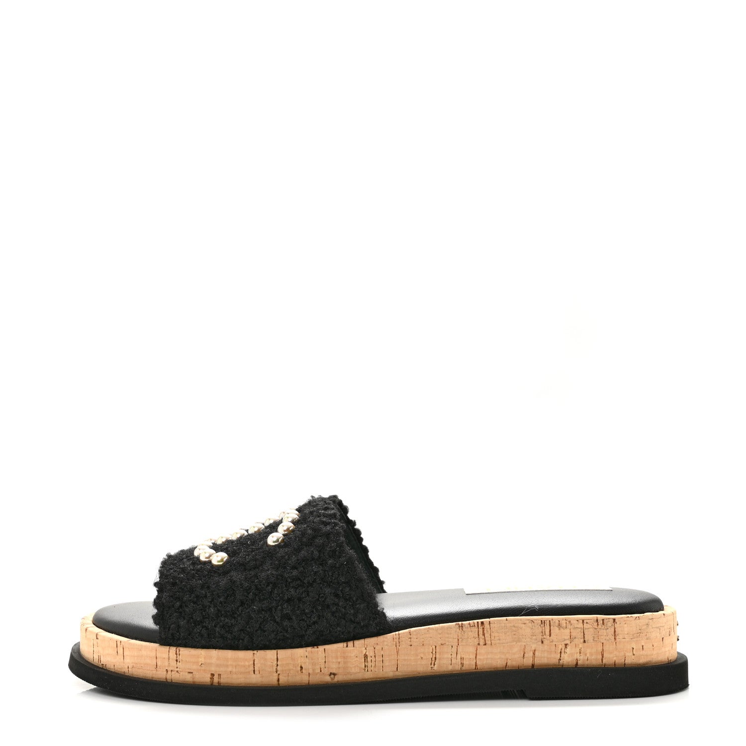 Chanel Fabric Pearl Cork CC Slip On Sandals 40 Black 1 of 10