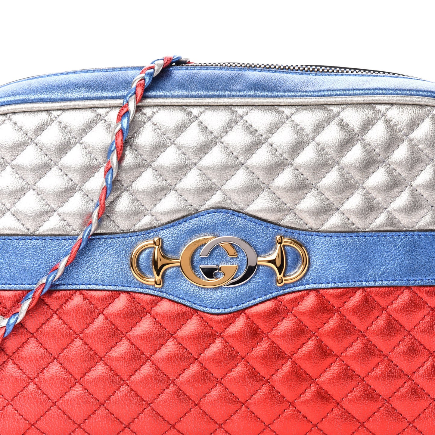 Laminated Nappa Trapuntata Small Zumi Shoulder Bag Rosso Marine Argento