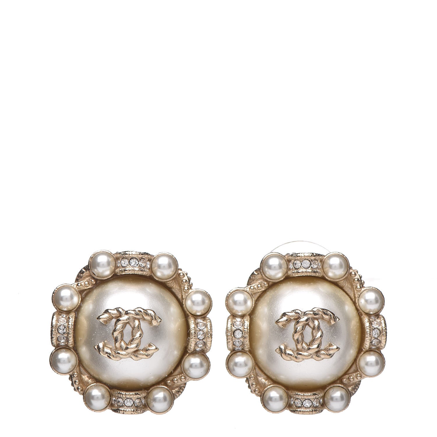 Chanel Pearl Crystal CC Earrings Gold 1 of 4