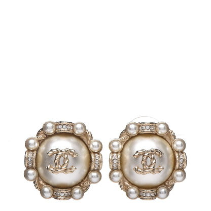 Chanel Pearl Crystal CC Earrings Gold 1 of 4