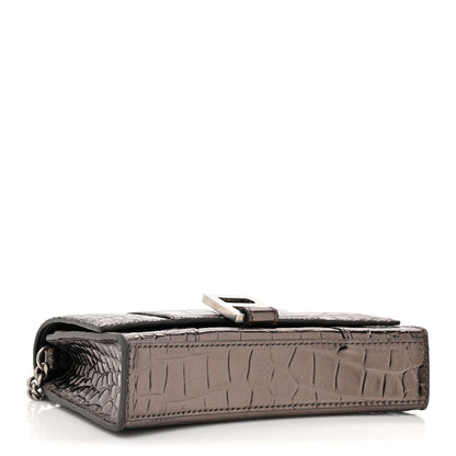 Balenciaga Shiny Metallic Calfskin Crocodile Embossed Hourglass Chain Bag Dark Bronze 4 of 14