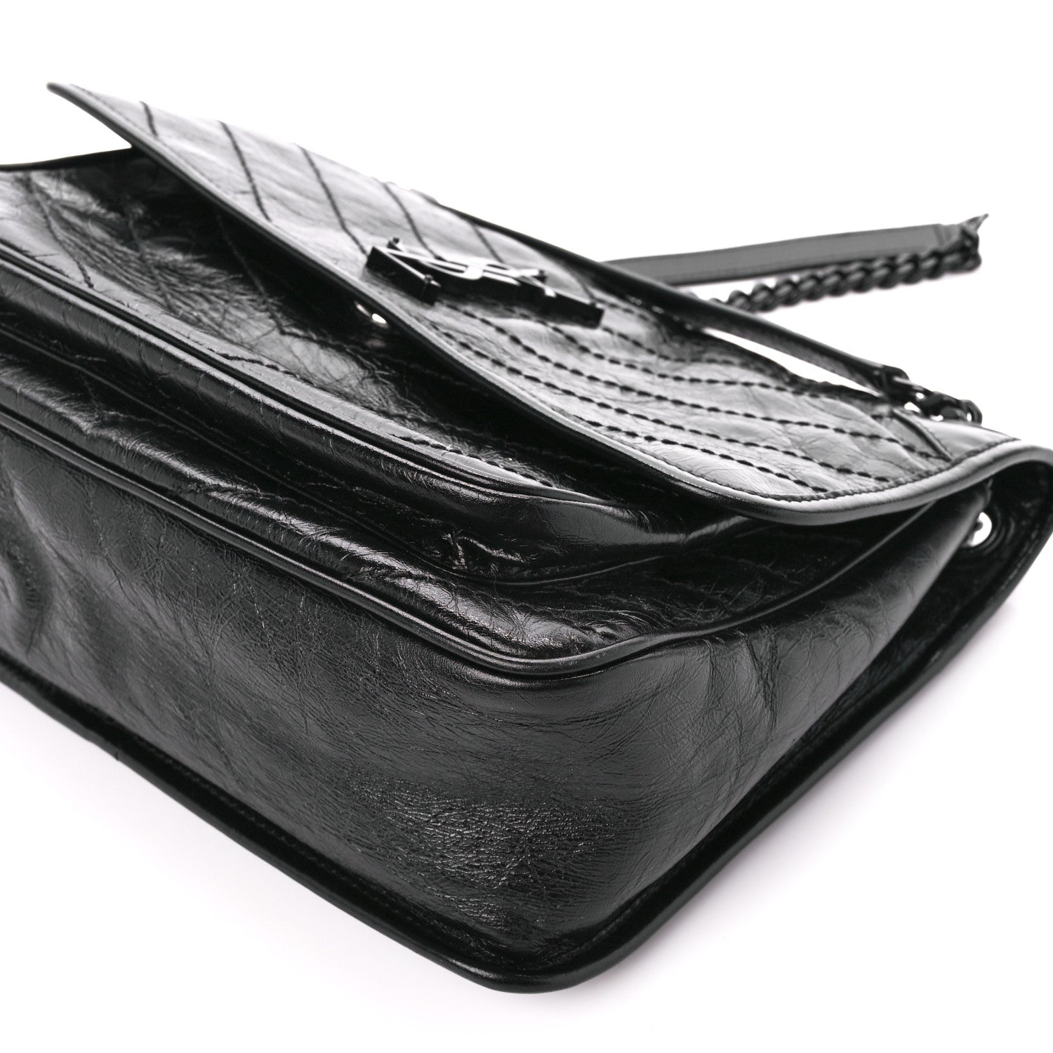 Saint Laurent Crinkled Calfskin Matelasse Monogram Medium Niki Chain Satchel Black 11 of 11