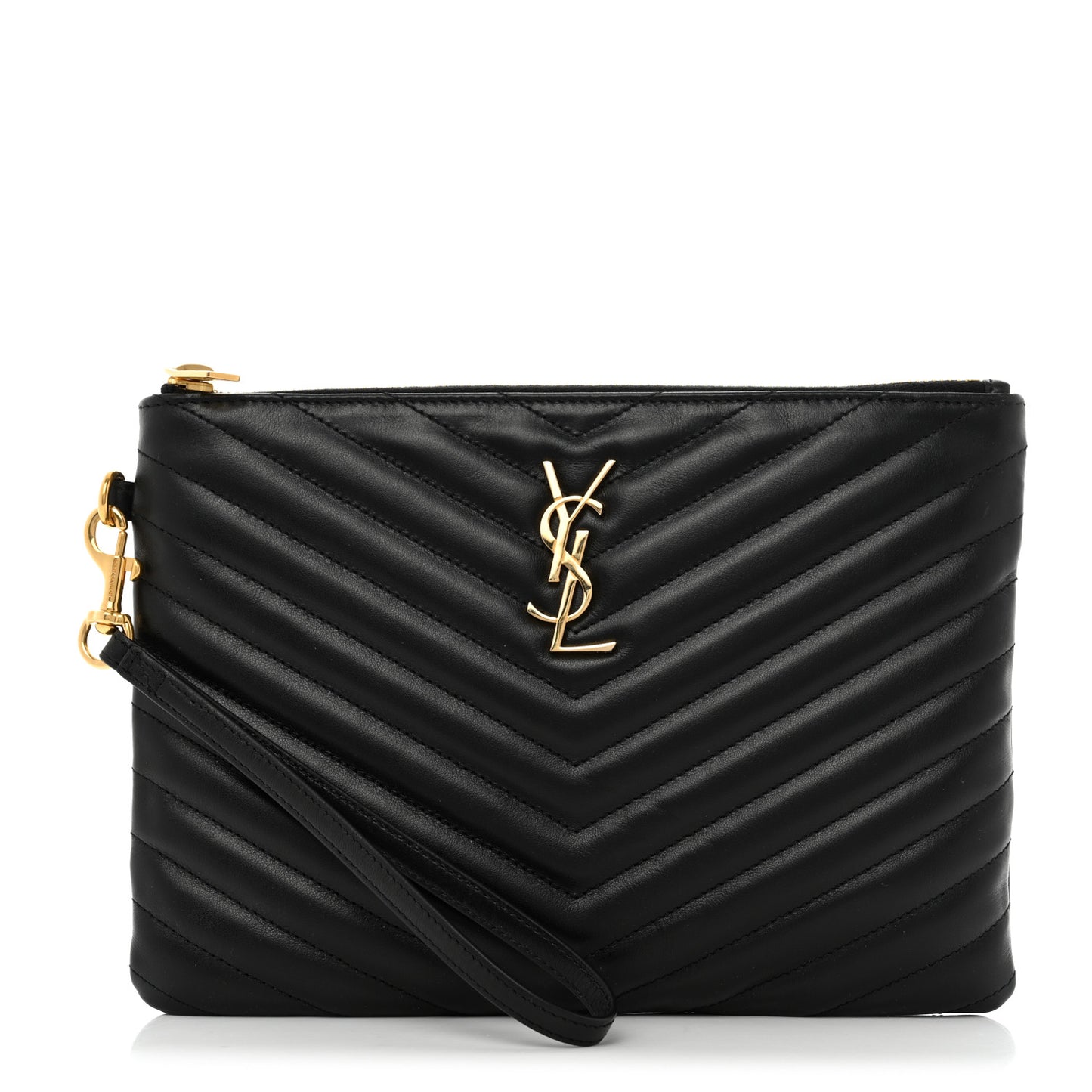 Calfskin Matelasse Chevron Monogram A5 Wristlet Black
