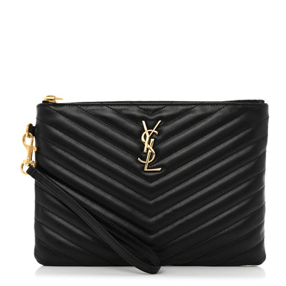 Saint Laurent Calfskin Matelasse Chevron Monogram A5 Wristlet Black 1 of 8