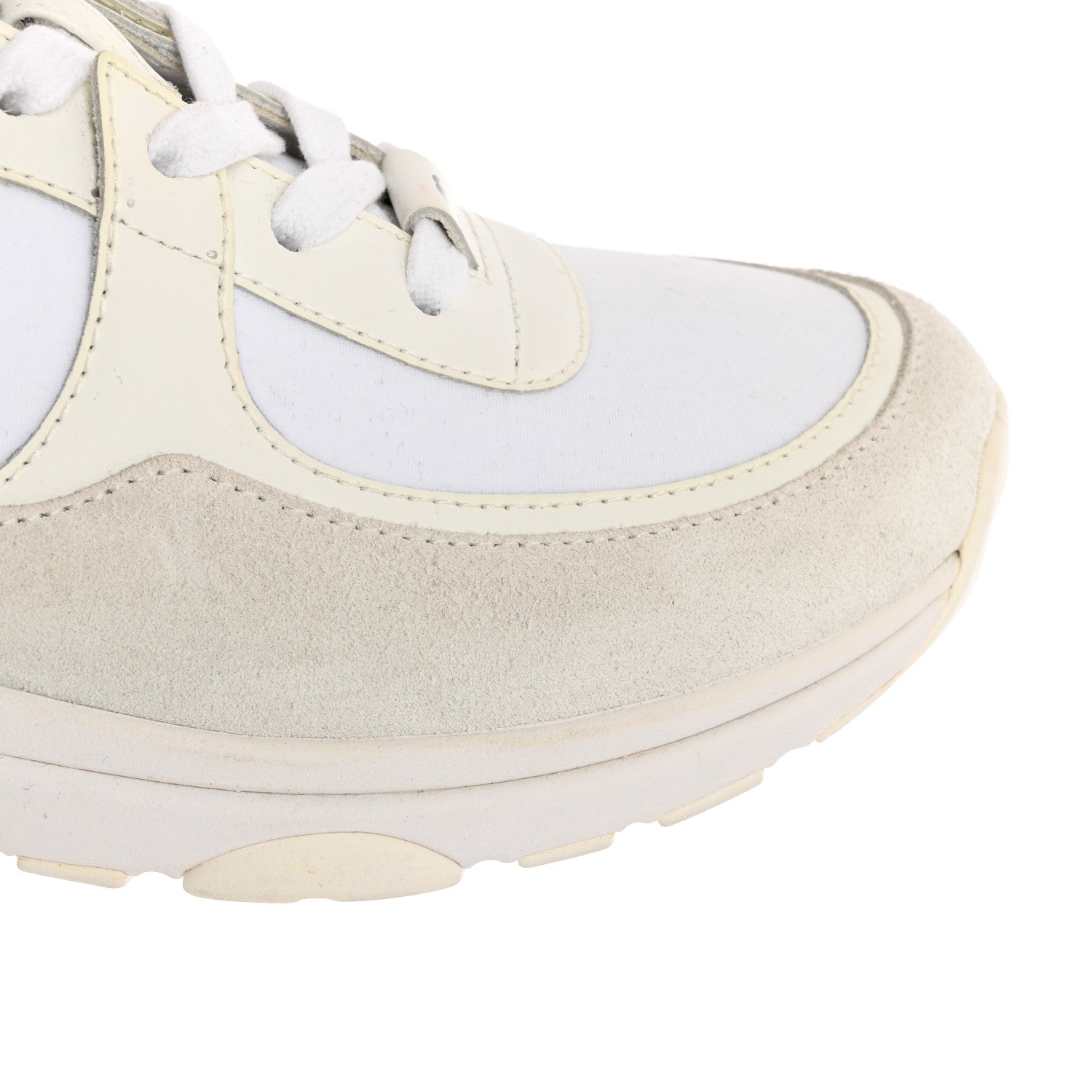 Chanel Suede Calfskin Fabric CC Sneakers 41 White 9 of 10