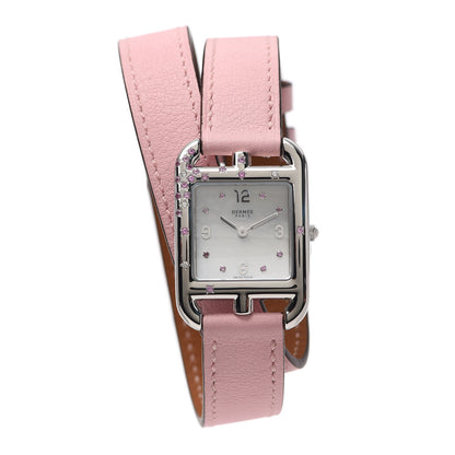 Hermes Stainless Steel Swift Diamond Pink Sapphire Mother of Pearl 23mm Cape Cod Double Tour Quartz Watch Rose Sakura 1 of 6