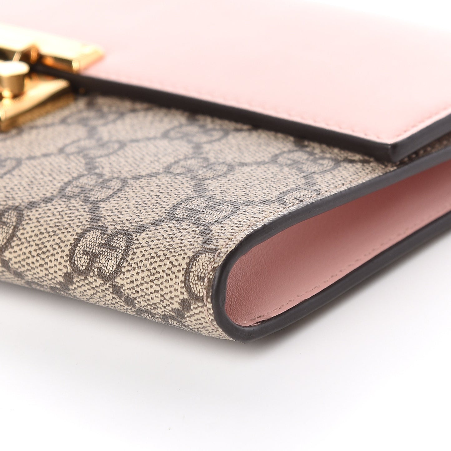 GG Supreme Monogram Calfskin Padlock Clutch Beige Perfect Pink