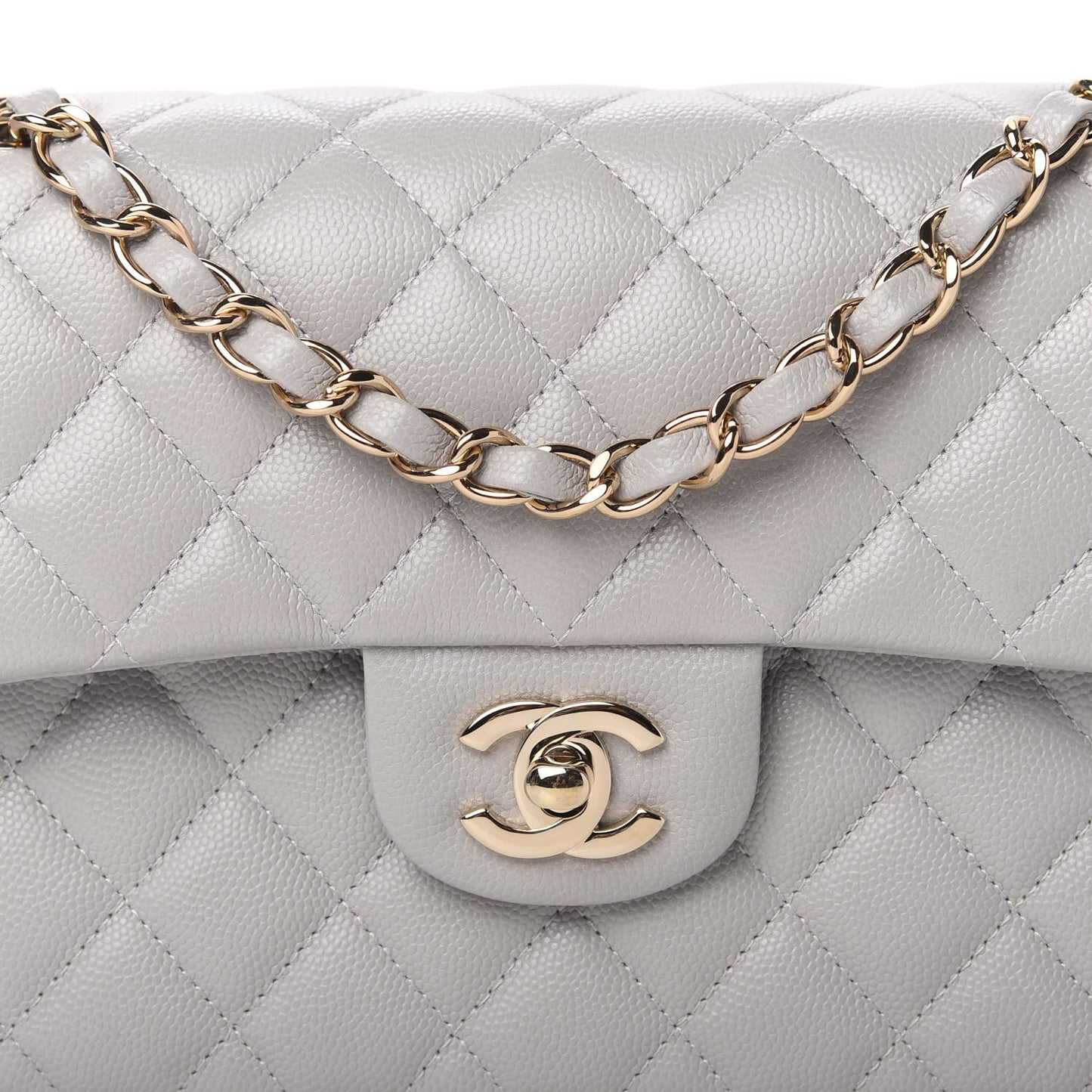 Caviar Quilted Small Double Flap Grey