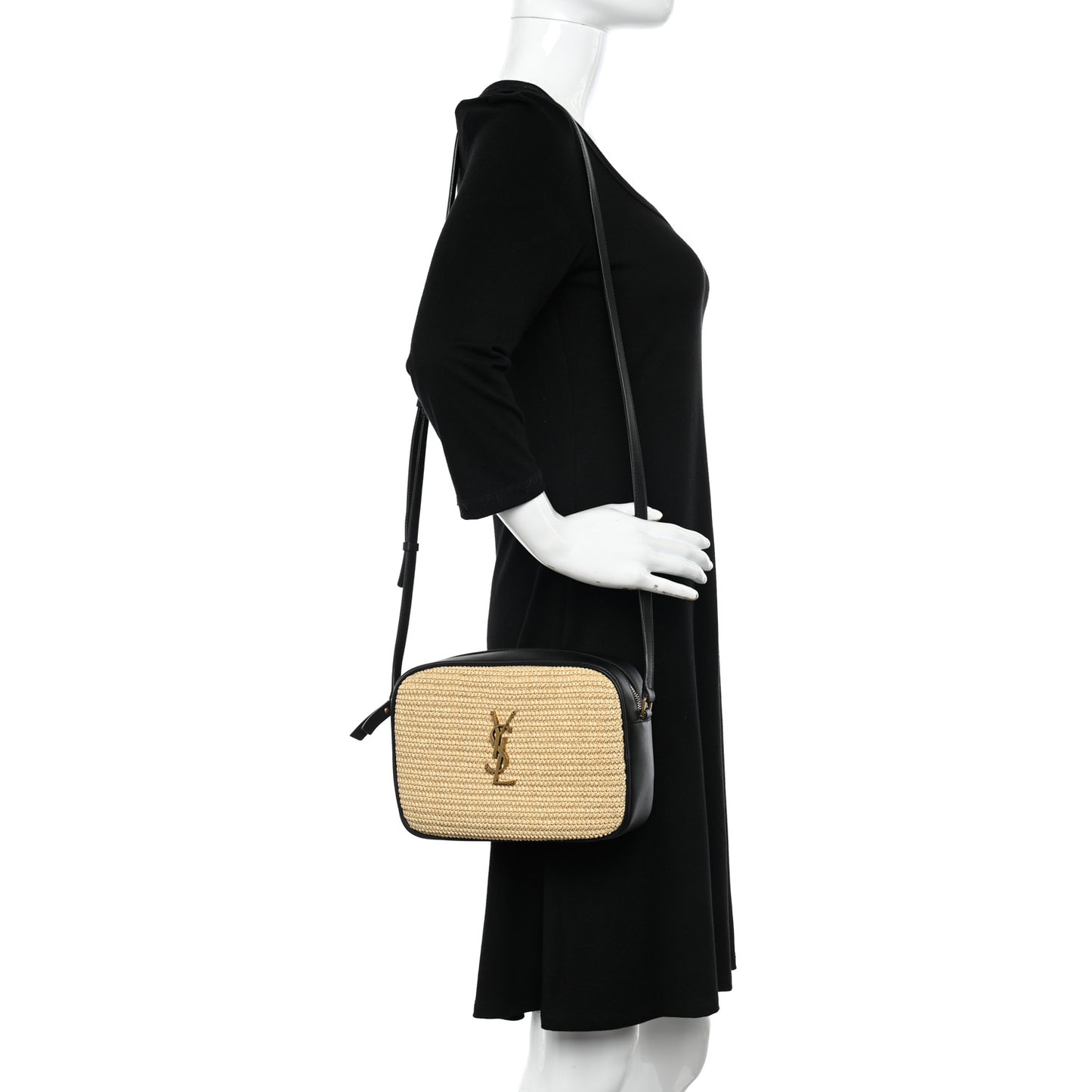 Raffia Canvas Monogram Lou Camera Bag Beige Black