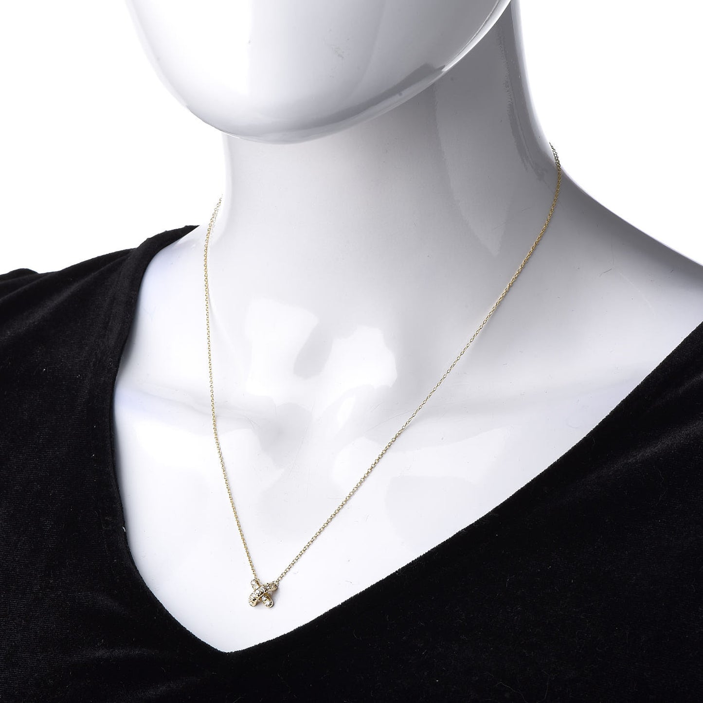 18K Yellow Gold Diamond Cross Stitch Pendant Necklace