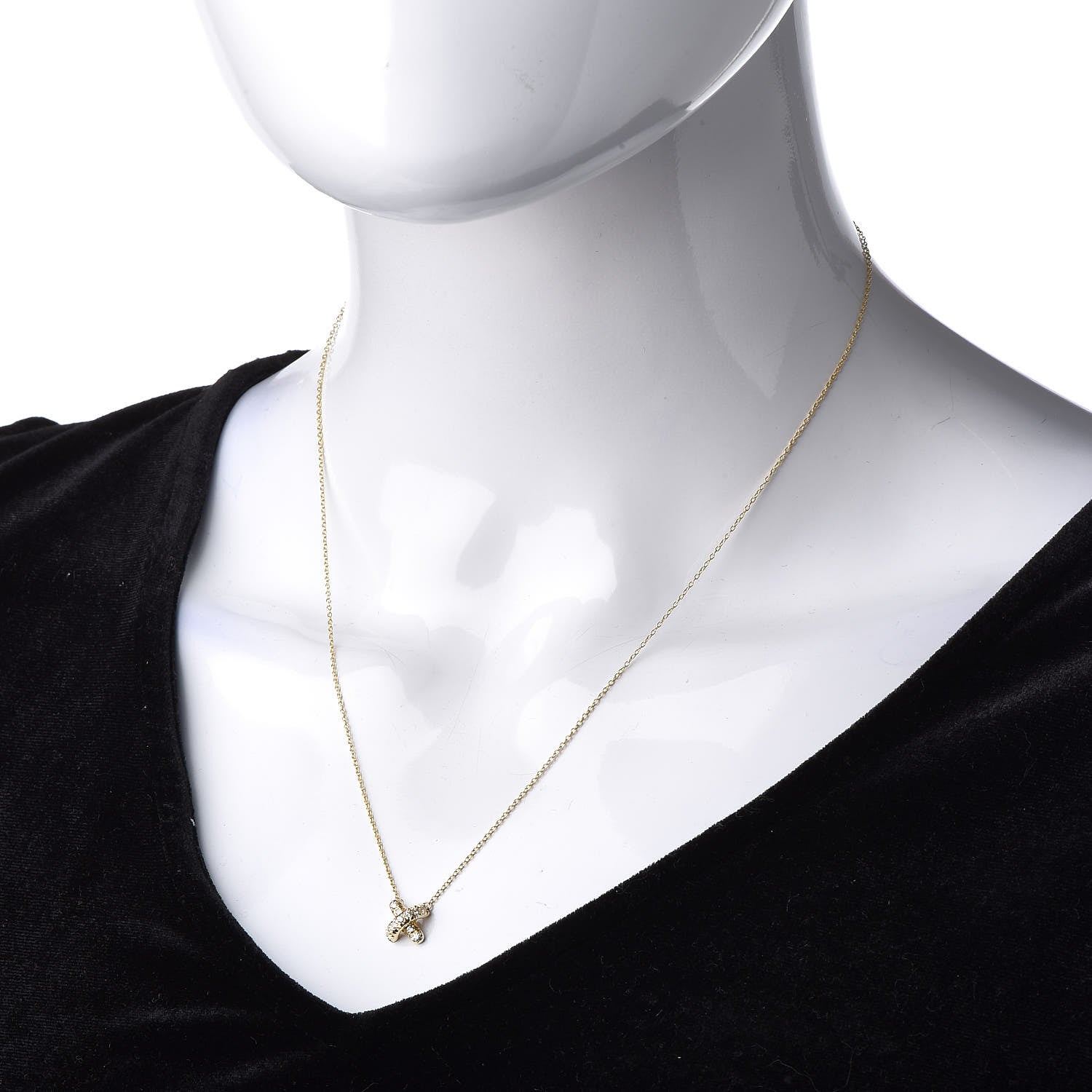 Tiffany 18K Yellow Gold Diamond Cross Stitch Pendant Necklace 2 of 6
