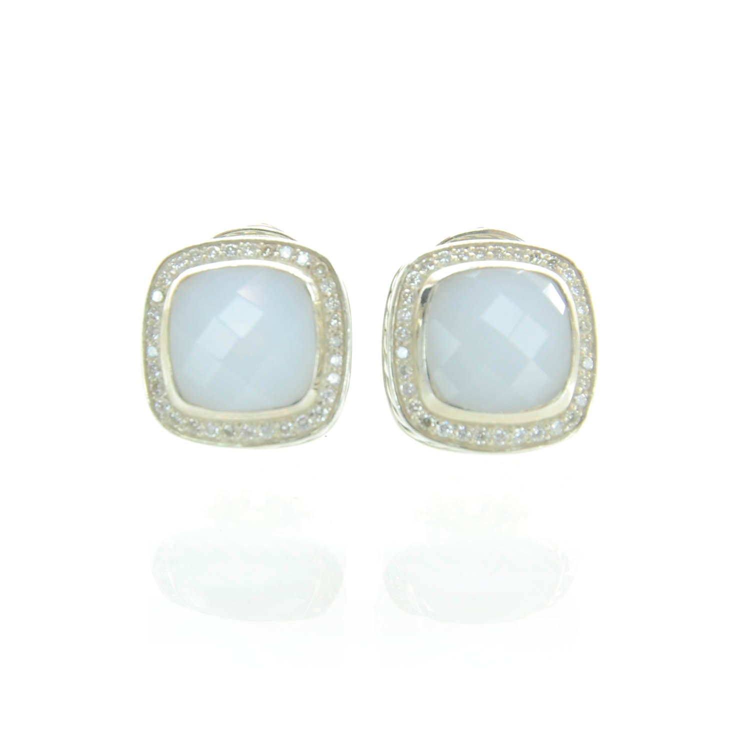 David Yurman Sterling Silver Pave Diamond Mother of Pearl Albion Earrings 1 of 4