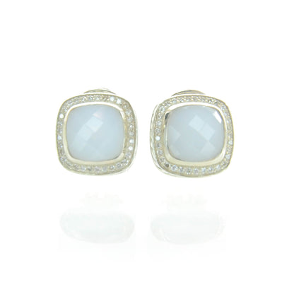 David Yurman Sterling Silver Pave Diamond Mother of Pearl Albion Earrings 1 of 4