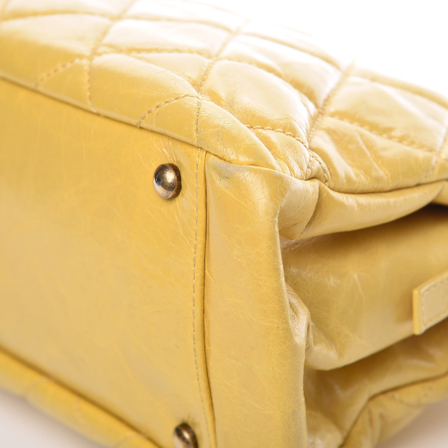 Glazed Calfskin Quilted Mademoiselle Bowling Tote Yellow