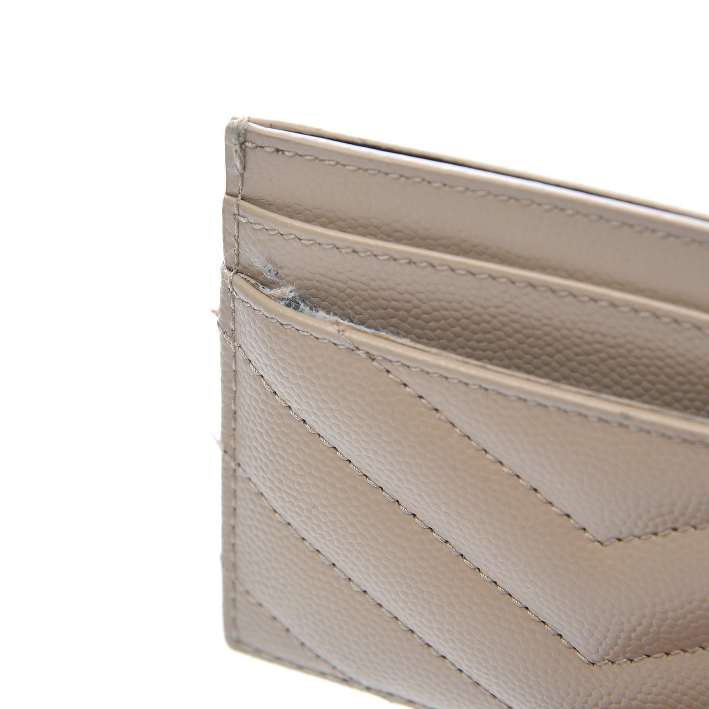 Grain De Poudre Matelasse Chevron Monogram Credit Card Case Beige