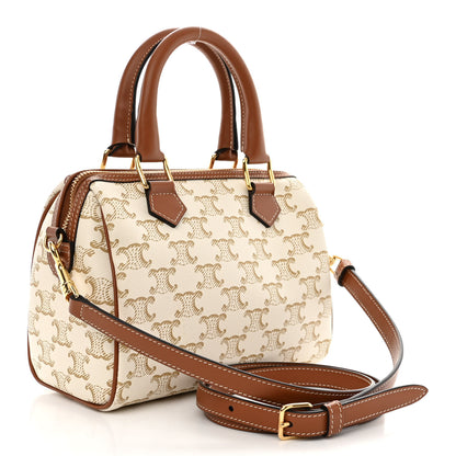 Celine Triomphe Canvas Calfskin Small Boston Bag White 3 of 10