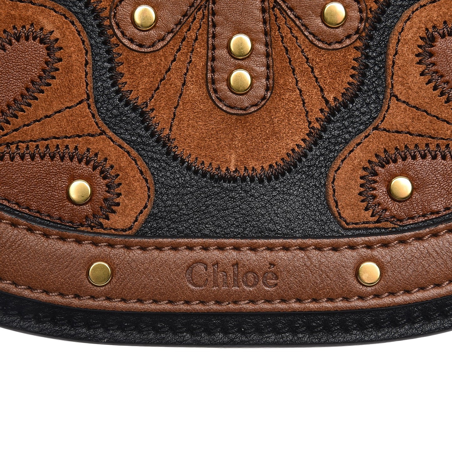 Calfskin Suede Floral Patchwork Small Nile Bracelet Bag Black