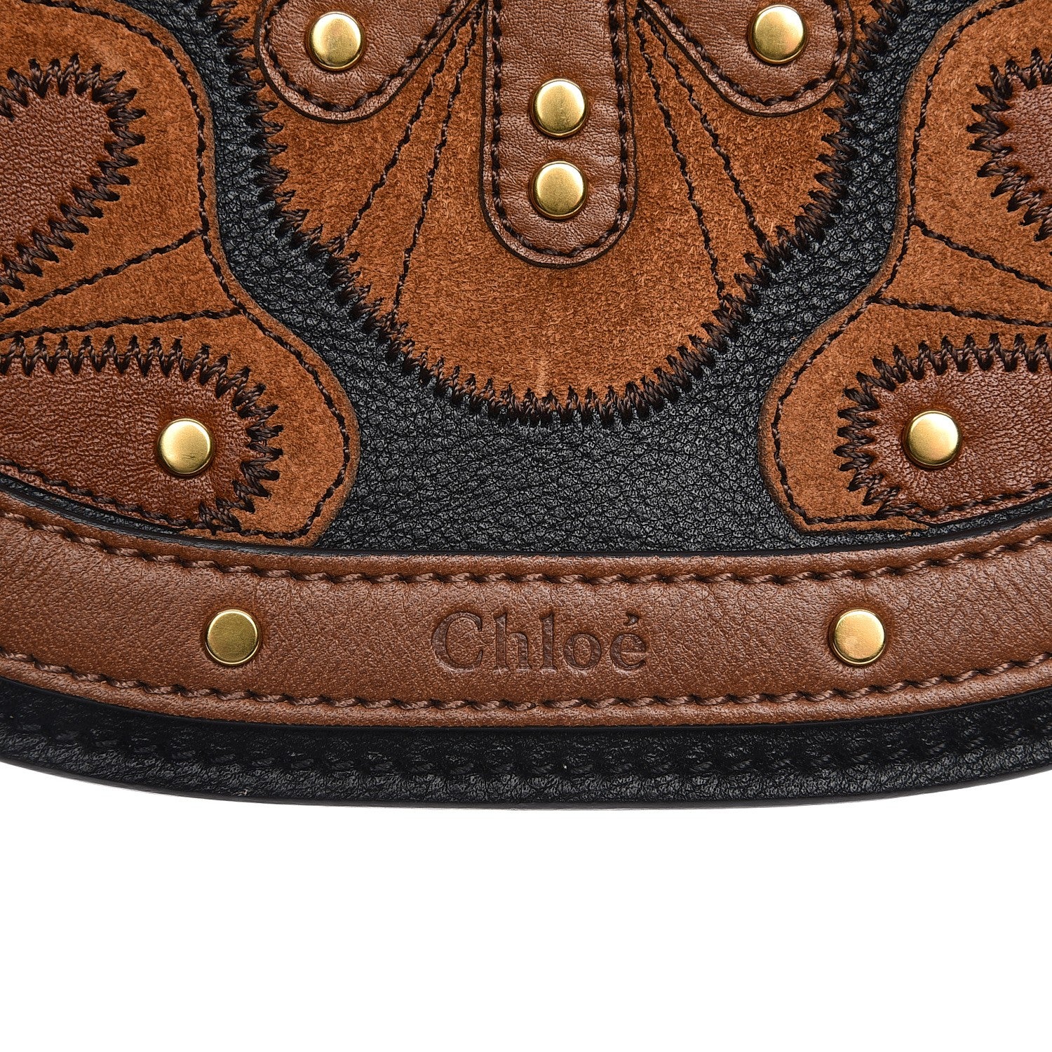 Chloe Calfskin Suede Floral Patchwork Small Nile Bracelet Bag Black 9 of 9