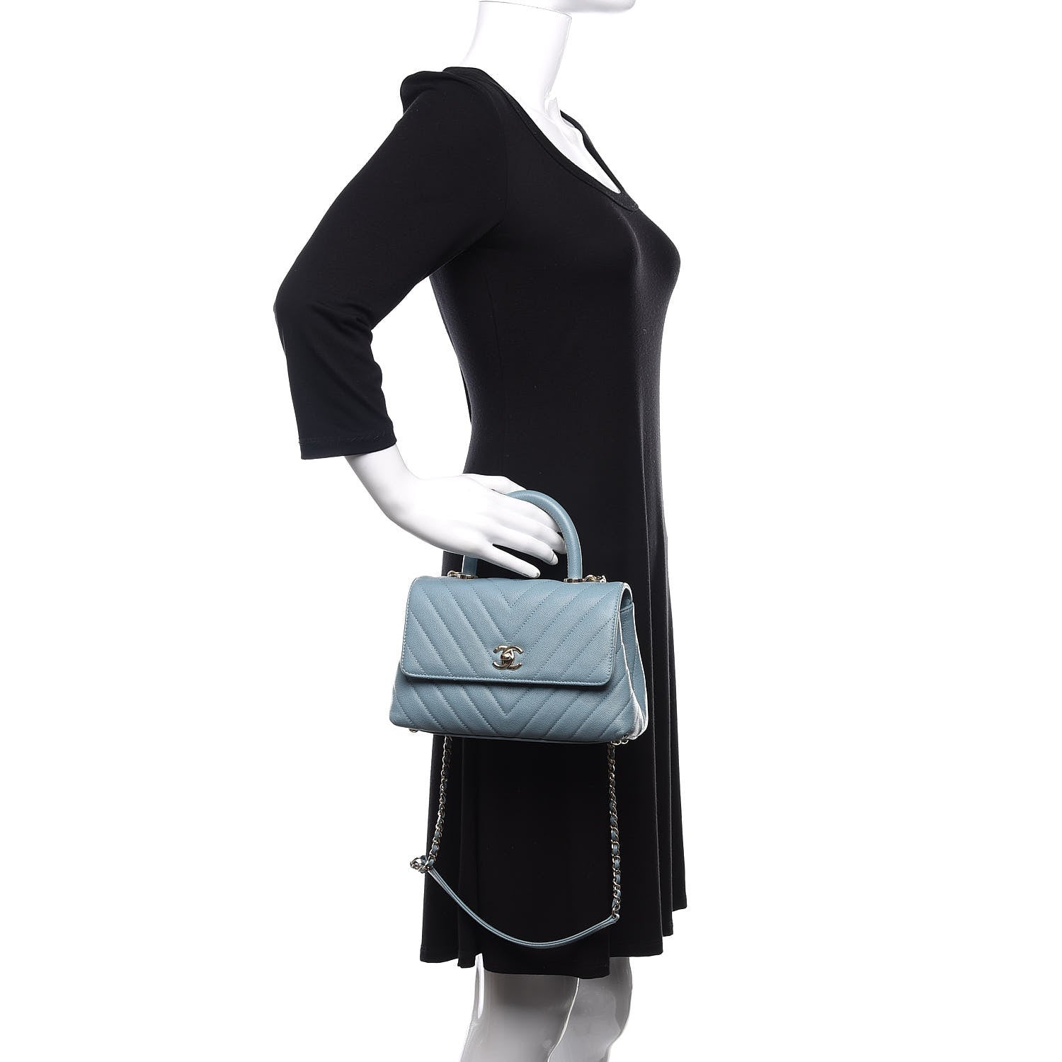 Chanel Caviar Chevron Quilted Mini Coco Handle Flap Light Blue 3 of 13