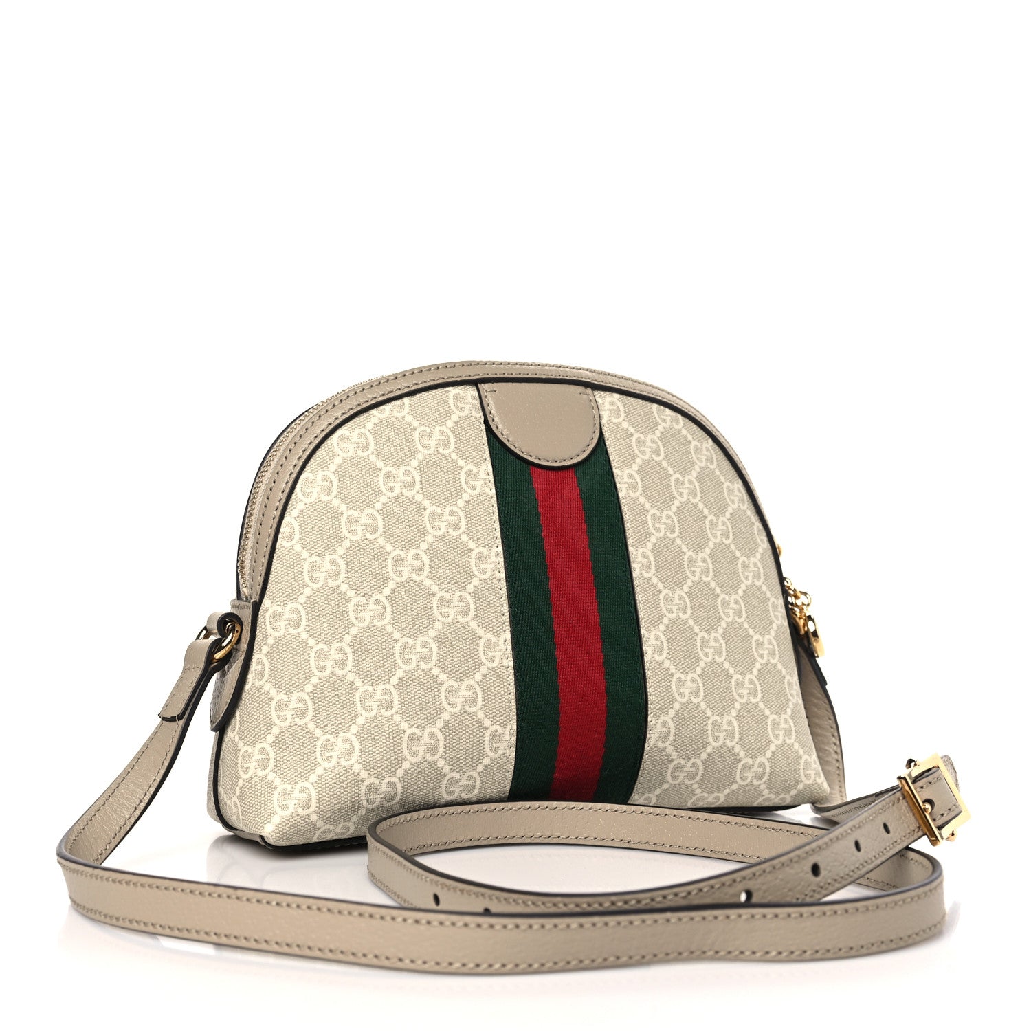 Gucci GG Supreme Monogram Textured Dollar Calfskin Web Small Ophidia Dome Shoulder Beige Mystic White Oatmeal 3 of 9