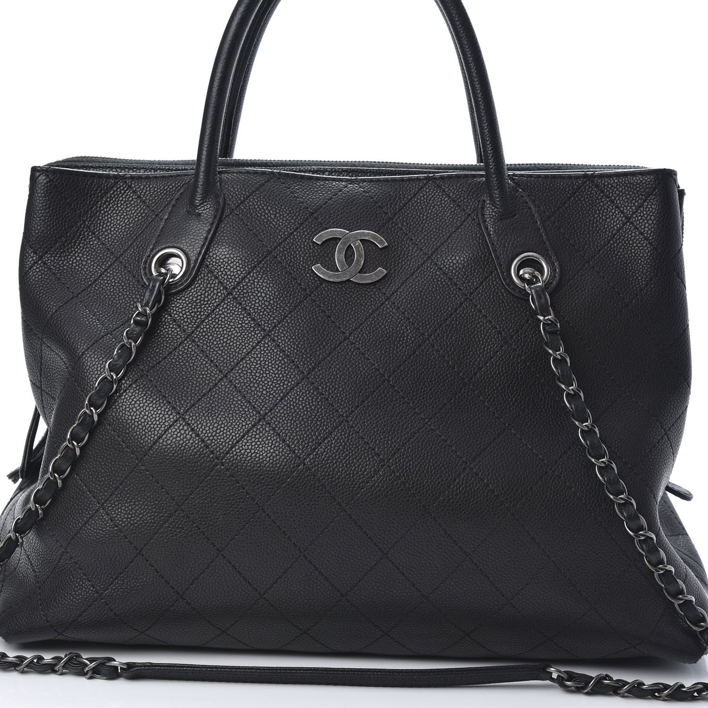 Grained Vegetal Calfskin Urban Shopping Tote Black