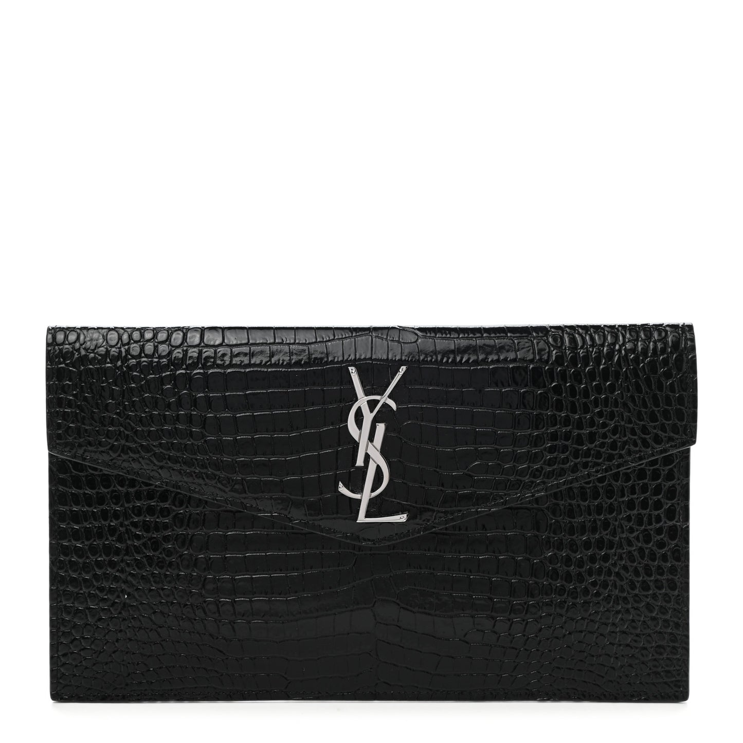 Calfskin Crocodile Embossed Uptown Monogram Pouch Black