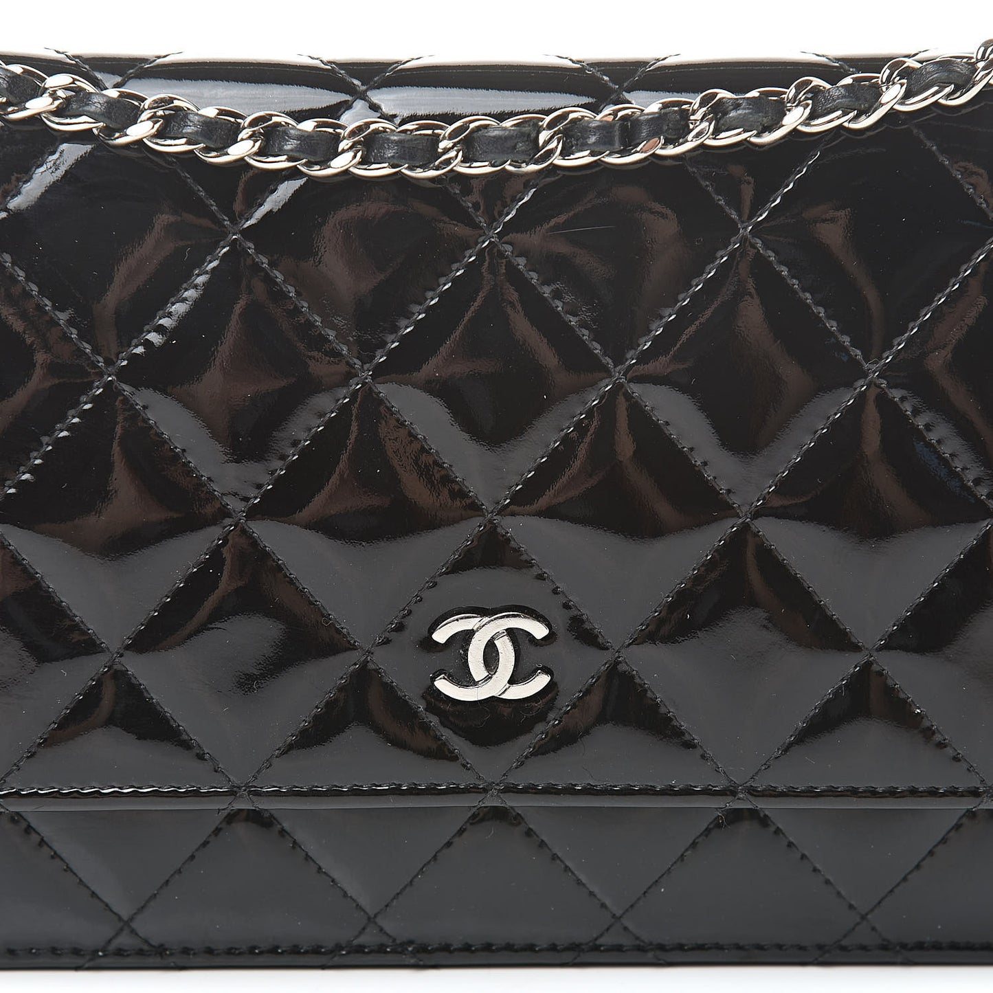 Patent Quilted Wallet On Chain WOC Black