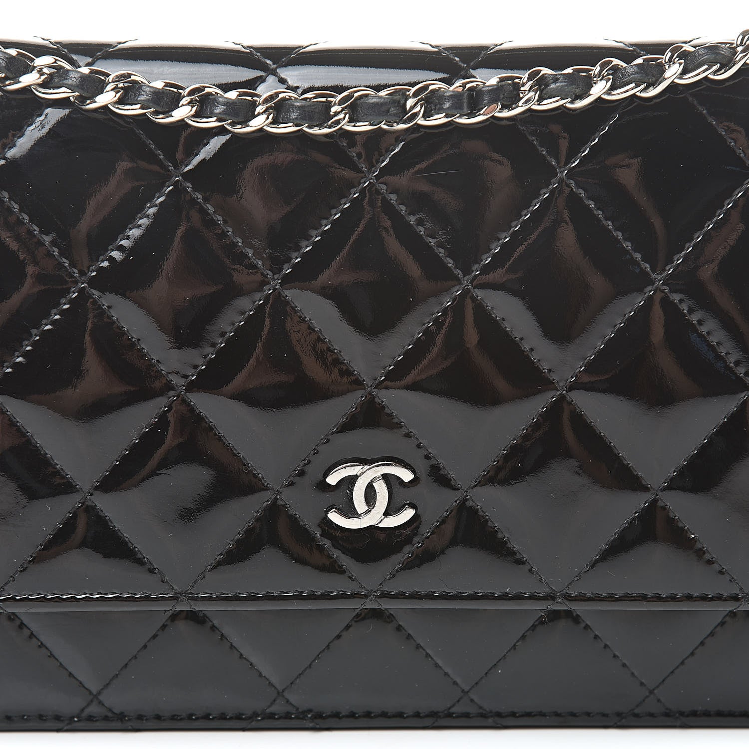 Chanel Patent Quilted Wallet On Chain WOC Black 9 of 14