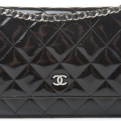 Chanel Patent Quilted Wallet On Chain WOC Black 9 of 14