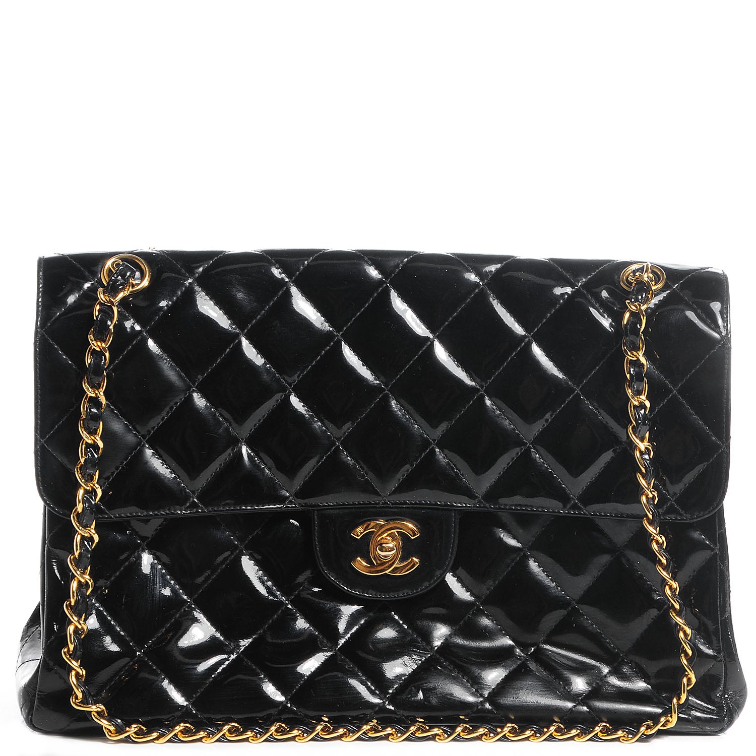 Chanel Patent Quilted Jumbo Double Sided Flap Black 1 of 8