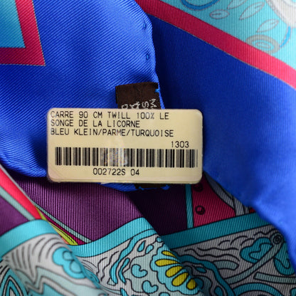 Hermes Silk Le Songe De La Licorne Scarf 90 Bleu Klein Parme Turquoise 6 of 6