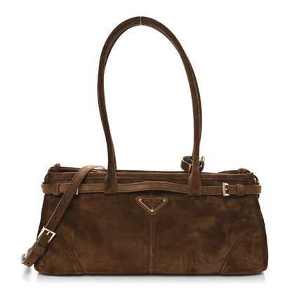 Prada Suede Triangle Medium Bonnie Shoulder Bag Cacao 1 of 9