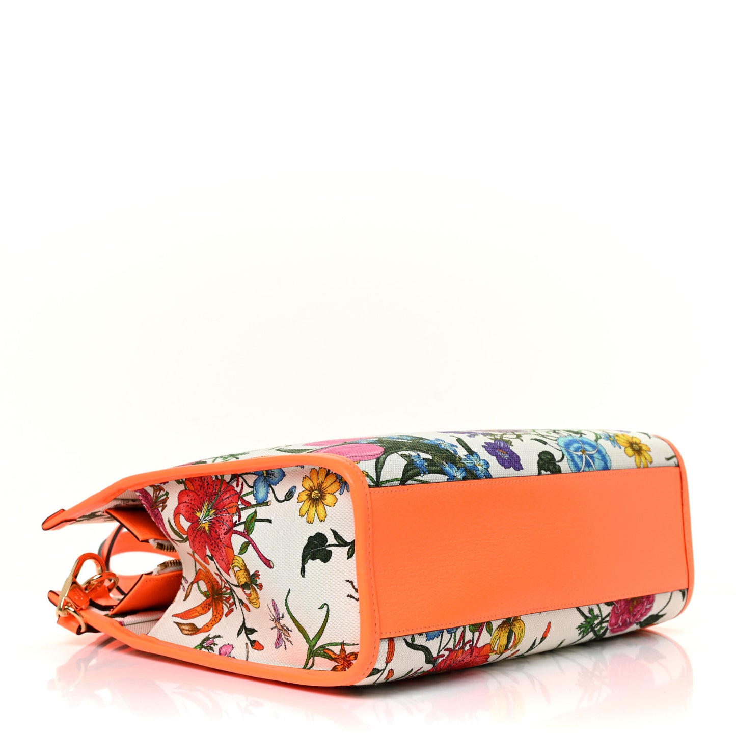 Canvas Medium Flora Tote White Multicolor Orange Fluo