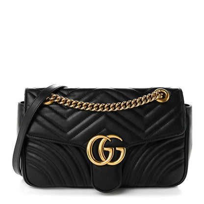 Gucci Calfskin Matelasse Small GG Marmont Shoulder Bag Black 1 of 12