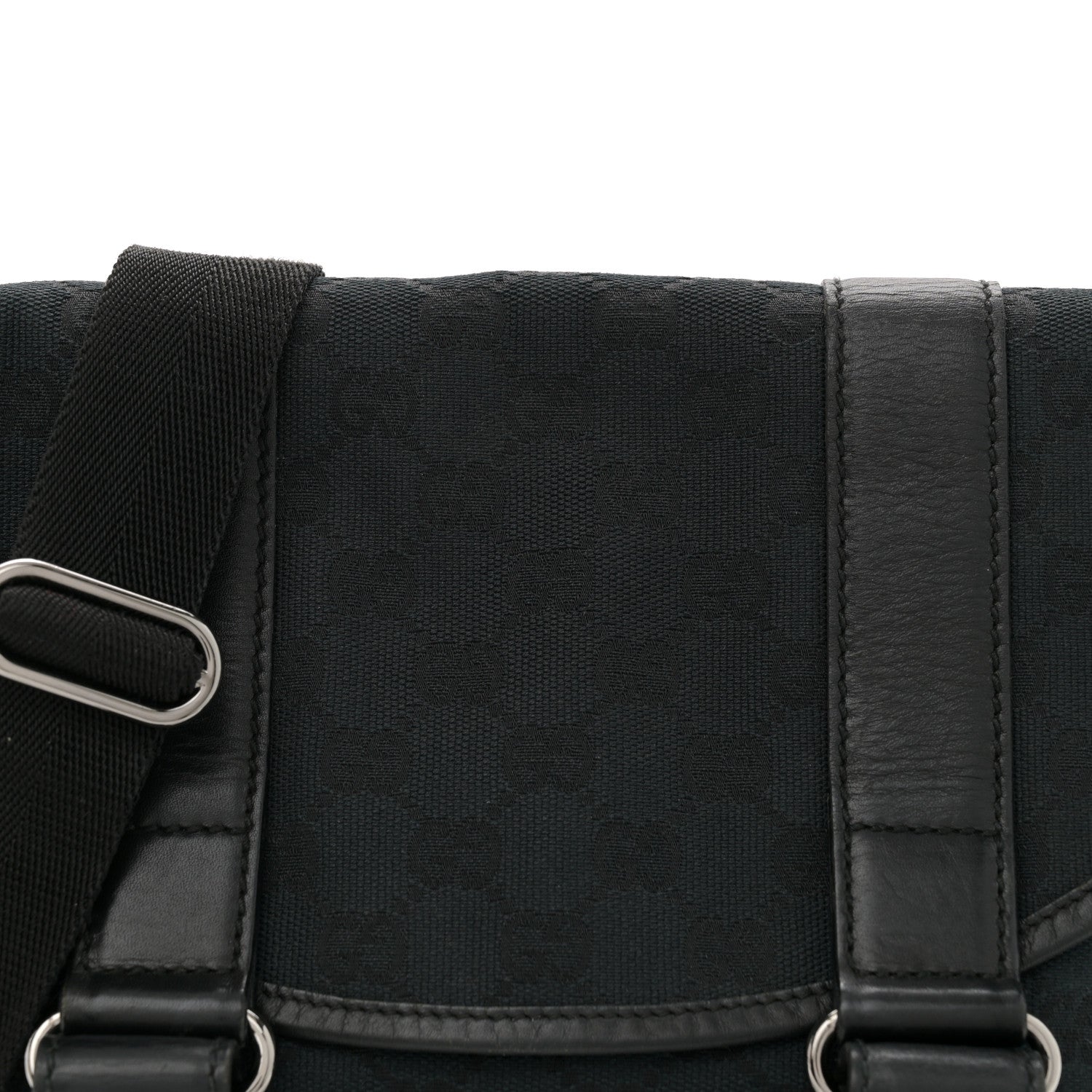 Gucci Monogram Small Double Buckle Flap Messenger Bag Black 8 of 12
