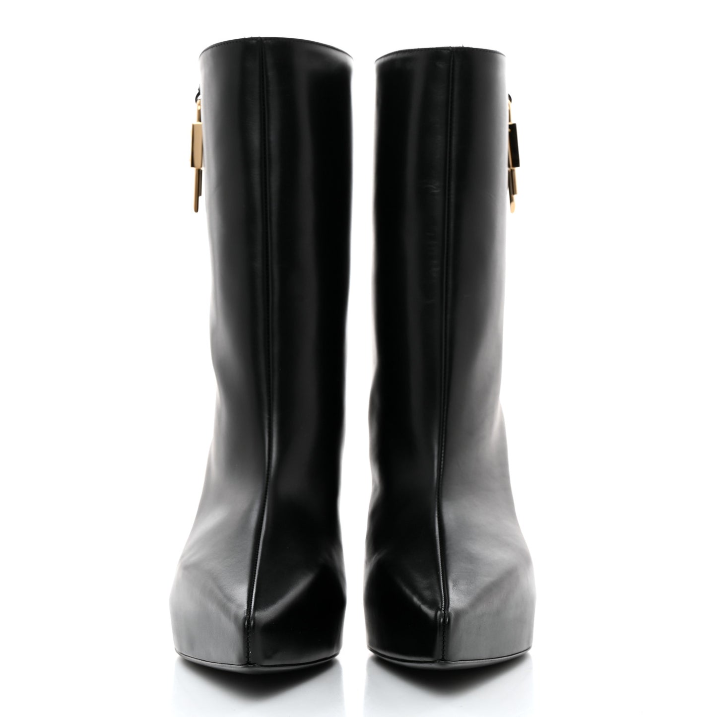 Calfskin G Lock 80mm Wedge Low Boots 38.5 Black