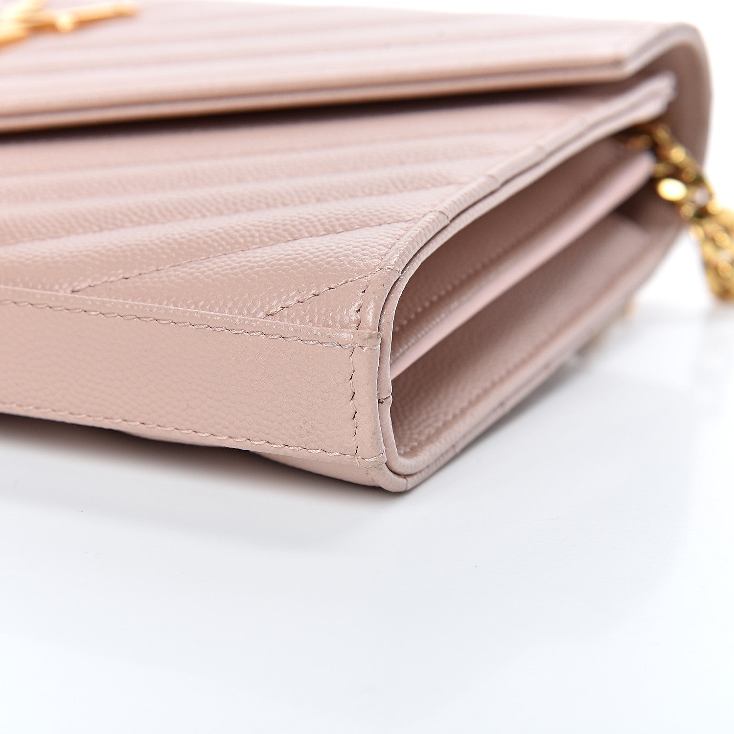 Saint Laurent Grain De Poudre Matelasse Chevron Monogram Chain Wallet Rose Antic 8 of 9