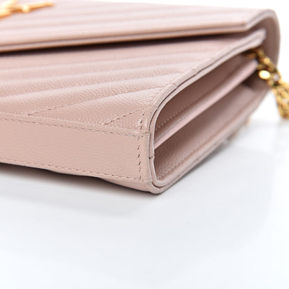 Saint Laurent Grain De Poudre Matelasse Chevron Monogram Chain Wallet Rose Antic 8 of 9