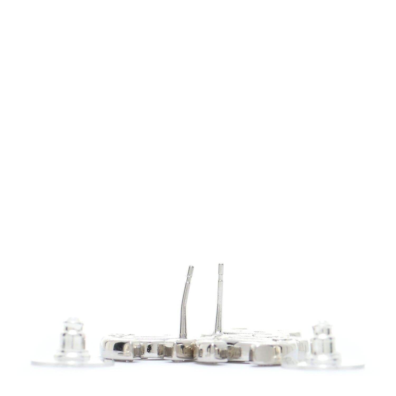 Chanel Baguette Crystal Double CC Earrings Silver 3 of 6