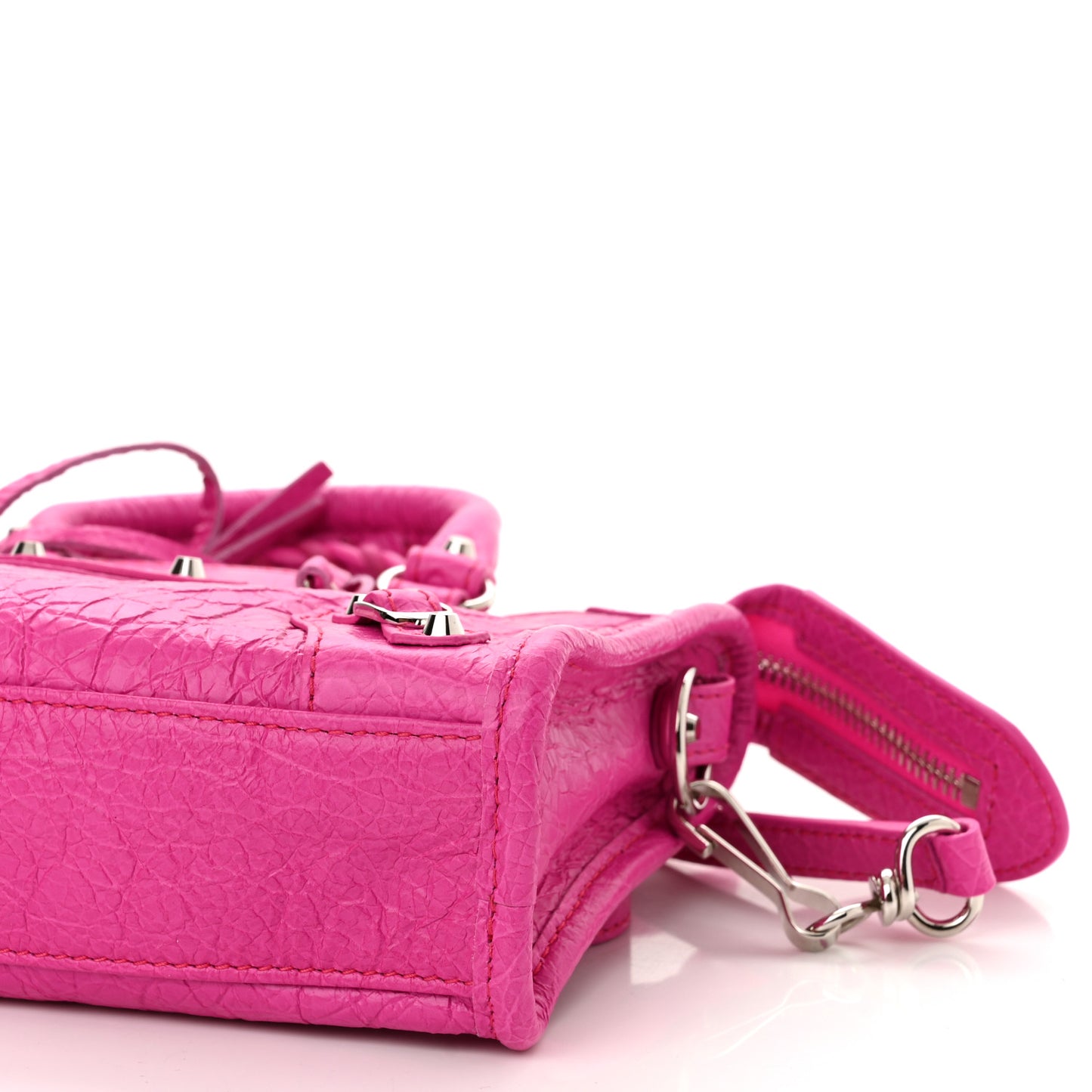 Agneau Classic Silver Hardware Nano City Fuchsia