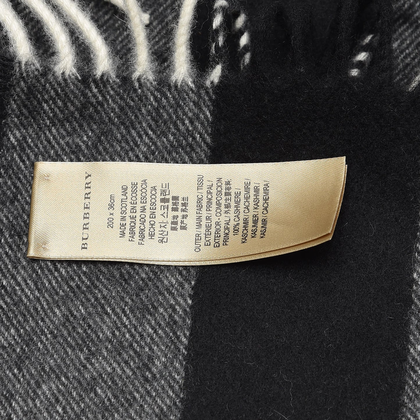Cashmere Half Mega Check Fringe Scarf Black