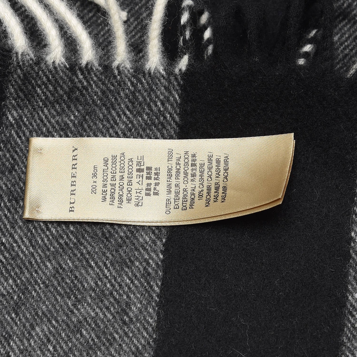 Burberry Cashmere Half Mega Check Fringe Scarf Black 6 of 6