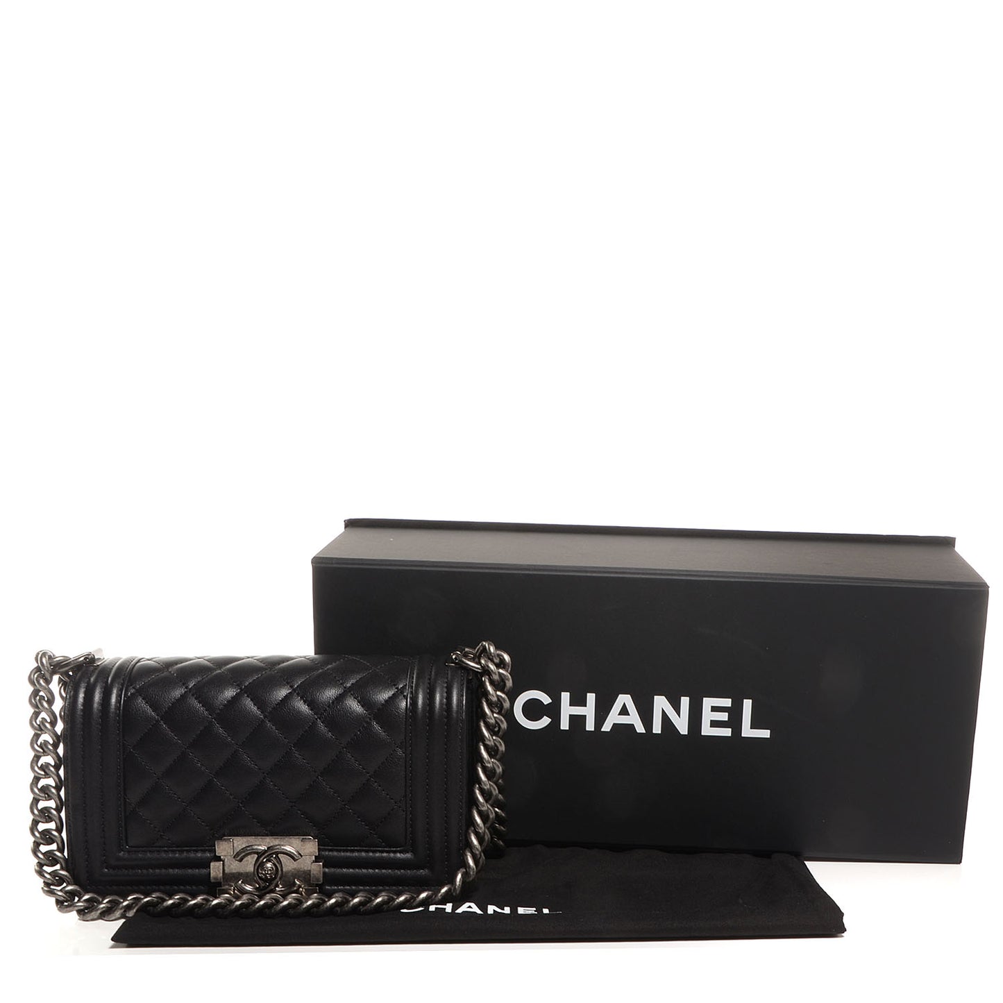Lambskin Quilted Small Boy Flap Black
