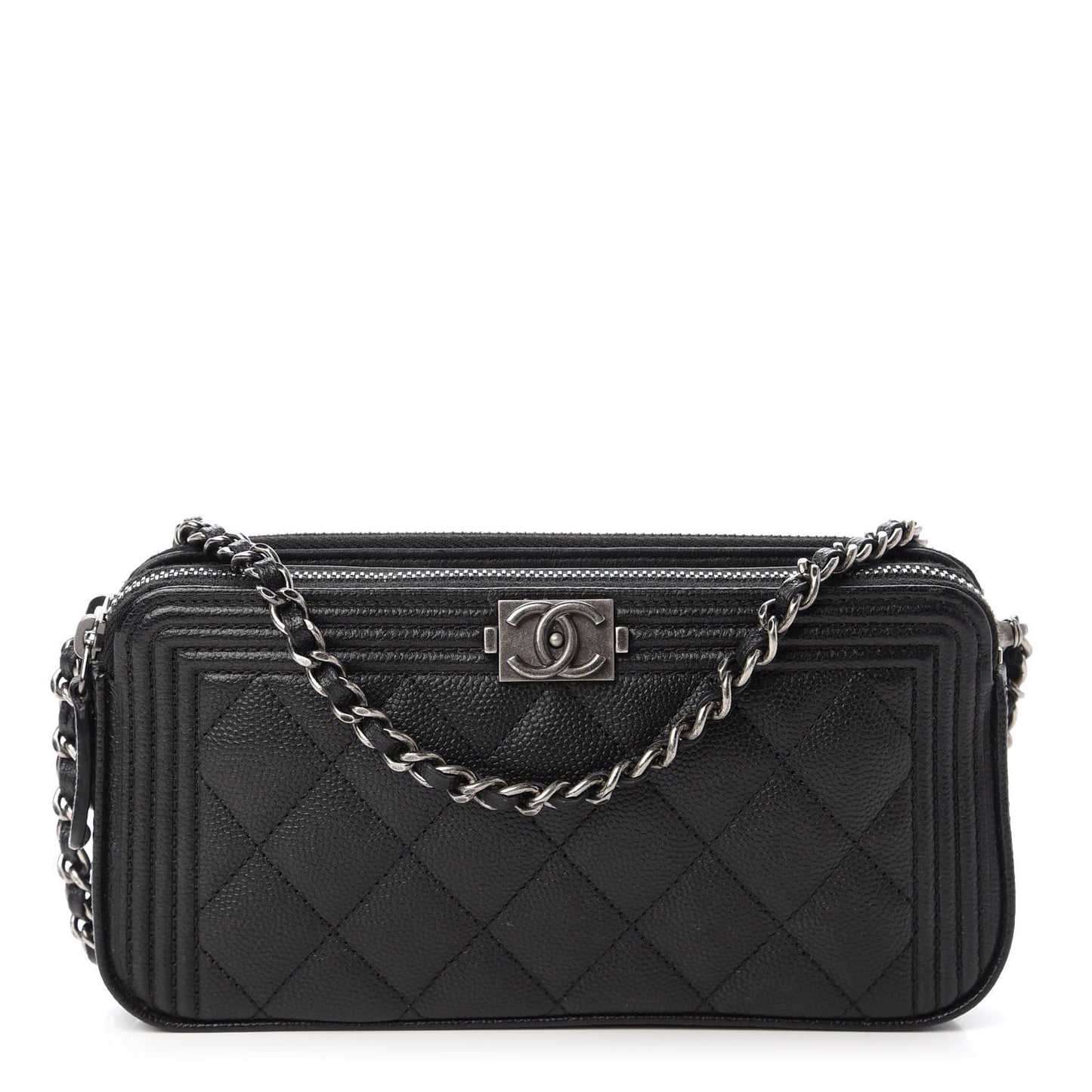 Caviar Quilted Small Boy Clutch With Chain Black