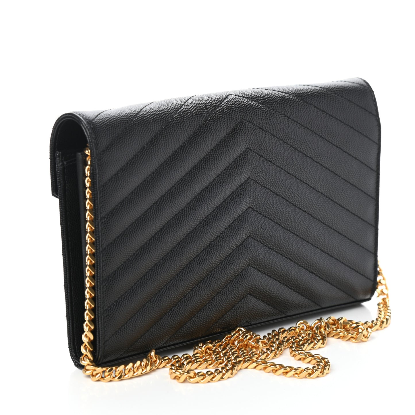 Grain De Poudre Matelasse Chevron Monogram Chain Wallet Black
